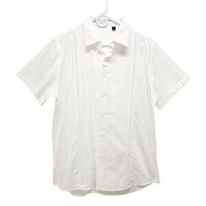 Mens White Short Sleeve Button-Up Shirt Size M Design In Italy Cotton Blend